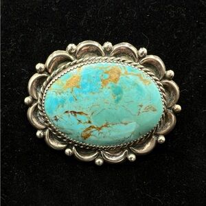 LARGE Navajo Vintage Sterling Silver and Turquoise Brooch. Signed by Cecil Lee.